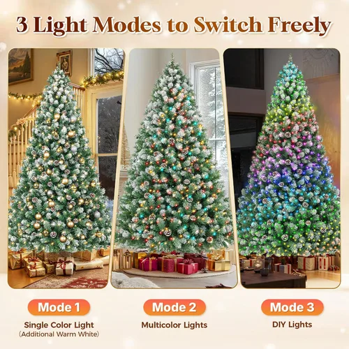 Vista 7 de HOLLO STAR Árbol de Navidad preiluminado de 7.5 pies con 379 luces LED, control de aplicación, árbol de Navidad artificial, luces RGBW multicolor