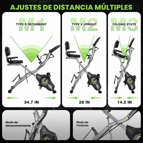 Vista 5 de Bicicleta de Ejercicio, Bicicleta Estática Plegable 5 en 1 para Personas Mayores, Resistencia Magnética Ajustable de 16 Niveles, Bicicleta