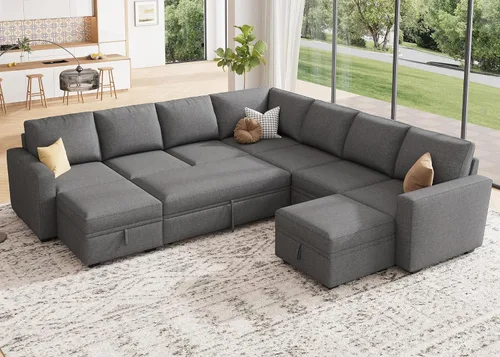 Vista 20 de HONBAY Sofá Seccional Cama con Cama Extraíble, Sofá en Forma de U con Almacenamiento, Sofás Seccionales Modulares para Sala de Estar, Gris Oscuro