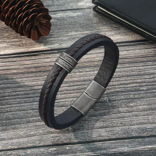 Vista 5 de Pulseras personalizadas con nombre para hombre, pulsera de cuero para hombre con 2-5 nombres de niños, regalos personalizados para papá, esposo, hijo