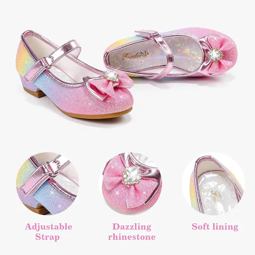 Vista 5 de Furdeour Zapatos de vestir para niñas, zapatos de princesa Mary Jane para bodas, flores, damas de honor, tacones con purpurina para niños pequeños