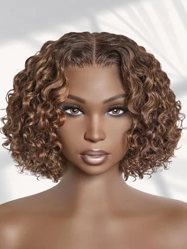 Vista 22 de LUVME HAIR Pelucas de cabello humano rizado sin pegamento de 6 pulgadas, precortadas, indetectable, HD, encaje Bob, peluca corta y rizada con ondas