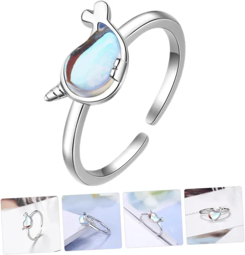 Vista 6 de VALICLUD 2pcs Whale Ring Dolphin Ring Cute Finger Rings Metal Ring Animal Open Ring Sea Animal Ring Date Rings