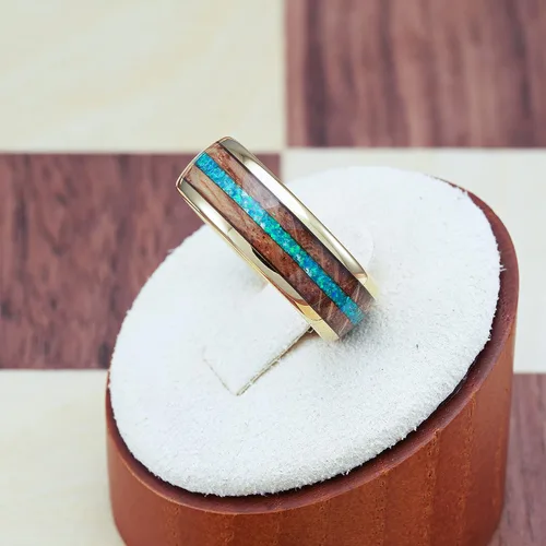 Vista 3 de 100S JEWELRY Anillos de tungsteno de oro de 14 quilates para hombre, barril de whisky y ópalo verde, alianza de compromiso de boda tamaño 6-16