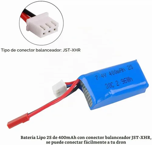 Vista 3 de Batería LiPo de 400mAh 2S 7.4V 30C con JST Plug para Micro FPV Racing Drone