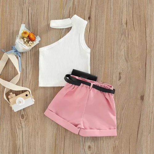 Vista 152 de TheFound Trajes de verano para niñas pequeñas, sin mangas, de punto acanalado, halter, pantalones cortos, ropa para recién nacidos, conjunto de 3