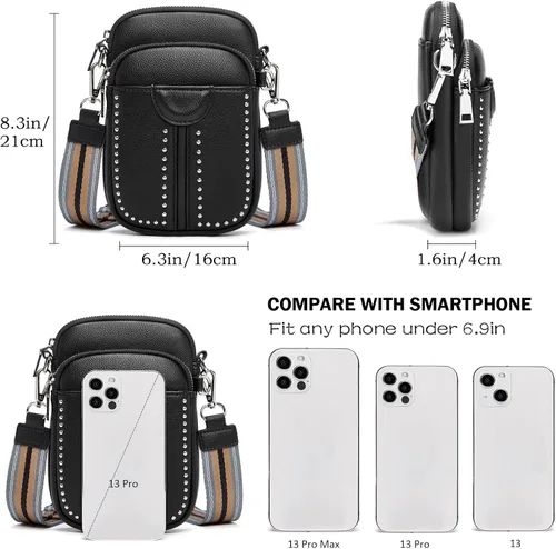 Vista 5 de Eslcorri Bolso cruzado para teléfono celular, pequeña bolsa multifuncional para teléfono celular, cartera de cuero para mujer