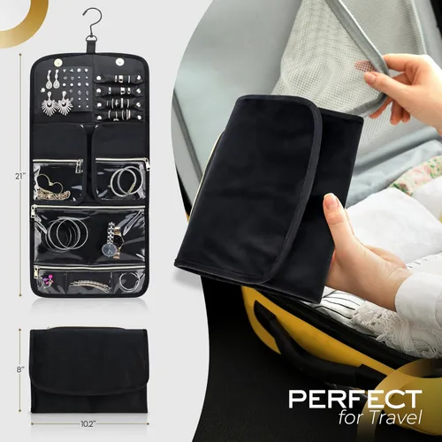 Vista 2 de CAVI - Organizador de viaje de joyería, estuche portátil para joyas, organizador de joyas de viaje, bolsa de joyería de viaje, estuche de joyería