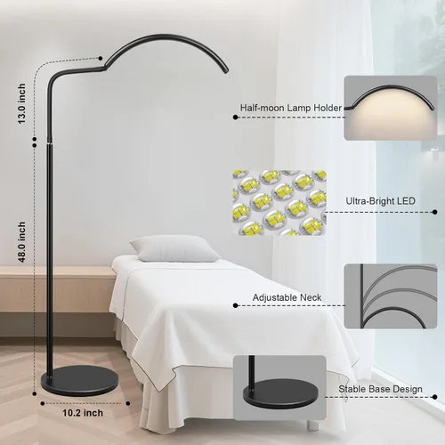 Vista 5 de Luz de Piso LED Media Luna - Lámpara Profesional Sin Sombras, Ajustable para Técnicas de Pestañas, Esteticistas y Tatuadores Extensiones