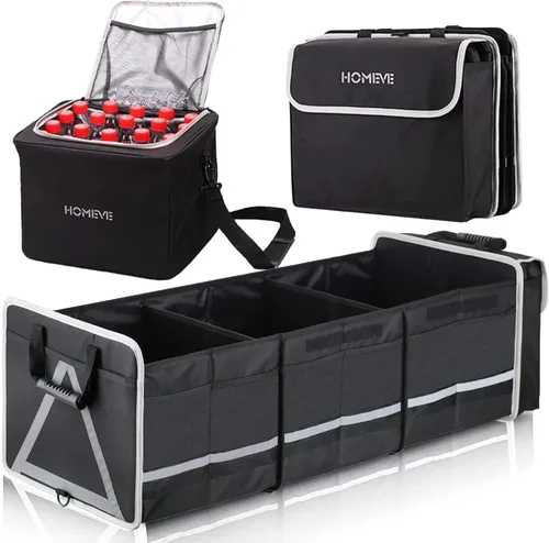 Vista 19 de Homeve Organizador de maletero de coche, organizador plegable de múltiples compartimentos, negro, 2 compartimentos, pequeño