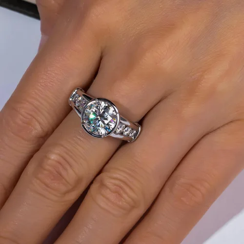 Vista 7 de Moissanite Engagement Ring, S925 Sterling Silver Wedding Bands for Women