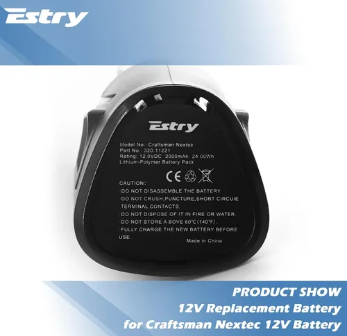 Vista 4 de Estry Batería de repuesto de 12 V 2000 mAh para Craftsman Nextec 9-11221 11221, 320.11221 batería de iones de litio