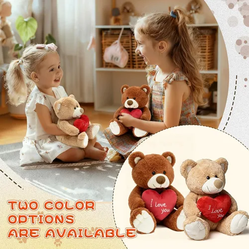 Vista 5 de ¡Te quiero! Oso de peluche de 10 pulgadas con corazón rojo, muñeca de oso de peluche suave, juguetes de peluche, regalos para ella/novia, amante