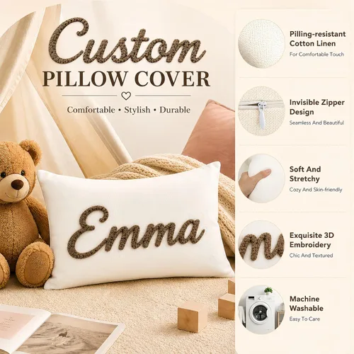 Vista 3 de Almohada con monograma bordada personalizada, funda de almohada lumbar con nombre personalizado, regalo para niñas, parejas y mujeres, almohadas