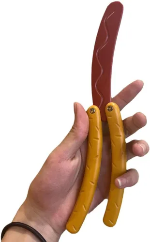 Vista 4 de RMISODO 2 piezas de juguete de navaja mariposa de perrito caliente, forma colorida y novedosa, hecho con tecnología de impresión 3D, resistente