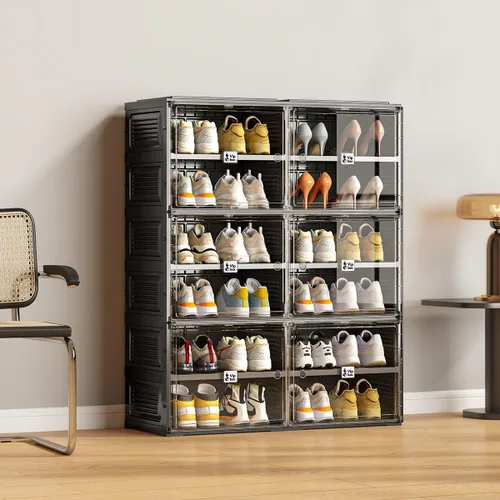 Vista 6 de Vipbox Zapatero Organizador Gabinete Negro para Entrada de Armario, Cajas de Almacenamiento de Zapatos Transparentes Apilables Almacenamiento