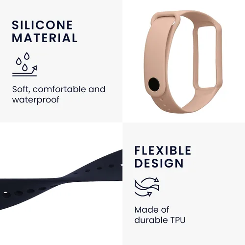 Vista 3 de kwmobile Correas compatibles con Amazfit Band 7 Straps – 2 correas de silicona de repuesto – Negro/Azul Oscuro