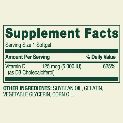Vista 5 de Spring Valley Vitamina D3 5000 UI, suplemento de alta potencia para la salud ósea e inmunológica, 250 cápsulas blandas