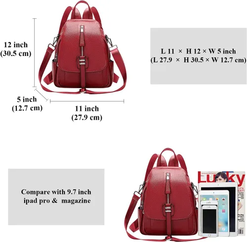 Vista 5 de ALTOSY Mochila de cuero genuino para mujer, bolso de hombro convertible con solapa de hebilla