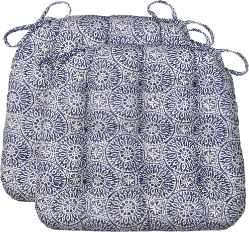Vista 77 de Barnett Home Decor Ticking Stripe Berlin Blue - Almohadilla para silla de comedor con lazos, tamaño mediano 18, relleno de espuma de látex, lavable