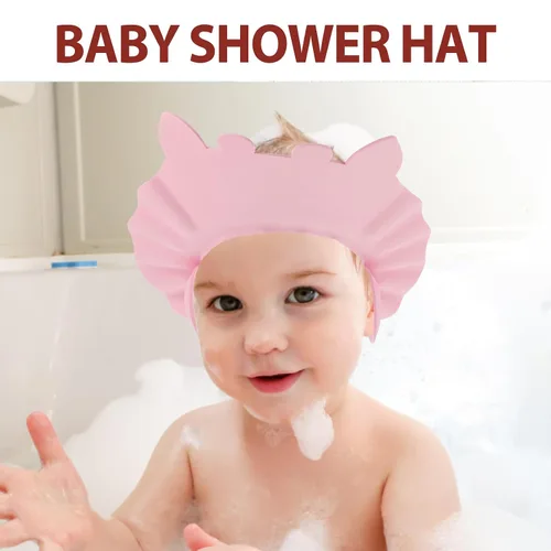 Vista 3 de Gorro de ducha para bebé para lavar el cabello, sombrero de champú hipopótamo ajustable para niños pequeños con orejeras, escudo impermeable