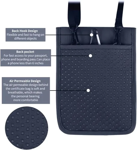 Vista 4 de Cartera de viaje, bolsa para el cuello con RFID impermeable multifuncional organizador de documentos, diseño de ventana visual, cartera de viaje