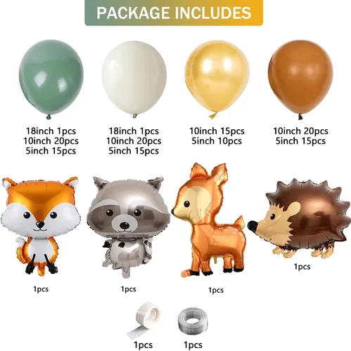 Vista 2 de Arco de guirnalda de globos de animales del bosque, 138 globos verde salvia, marrón, arena blanca, para baby shower, niños, temática de animales