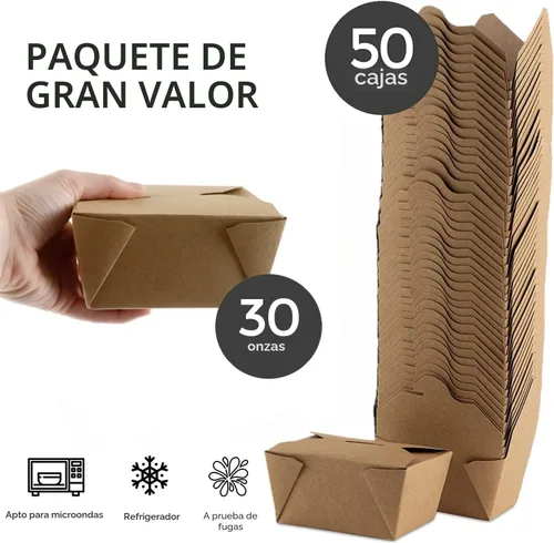 Vista 2 de Stock Your Home Recipientes de comida para llevar para microondas, cajas de papel kraft marrón para llevar de 30 onzas (paquete de 50) resistentes a