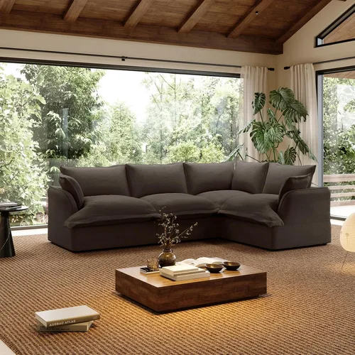 Vista 22 de Sofá modular de mezcla de lino para sala de estar, cómodo sofá modular con relleno de plumón, moderno sofá cama convertible con asiento profundo