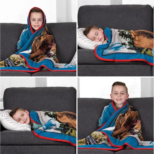 Vista 5 de Jurassic World Dominion Blue Velociraptor and Rexy T-Rex - Manta de felpa súper suave de micro Raschel, 46 x 60 pulgadas, ropa de cama de Franco Kids