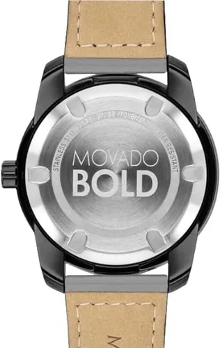 Vista 4 de Movado Bold 3600695 - Correa de cuero gris con esfera negra Trend Verso para hombre, Negro