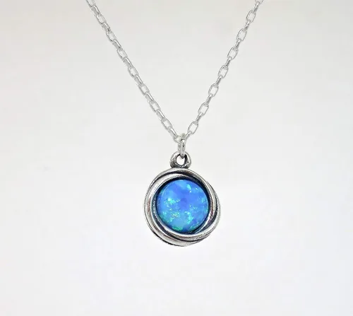Vista 3 de Colgante de collar de ópalo, collar de ópalo azul de plata esterlina 925 para mujeres y niñas, colgante de piedra minimalista, collar de ópalo