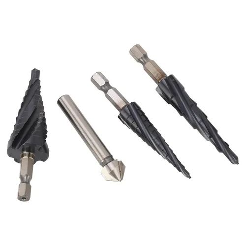 Vista 4 de M35 Cobalt Step Drill Bit Set, 4 Spiral Flute Step Bits with 1/4 Inch Shank, Multi Functional Step Bit for Metal Wood Plastic, Includes 3 Step Bits