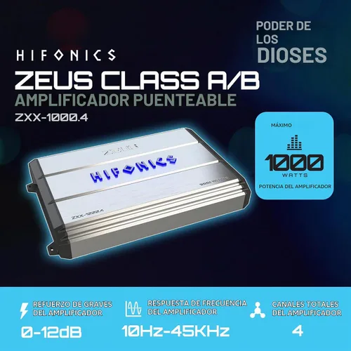 Vista 2 de Hifonics Zeus ZXX - Amplificador de audio monobloque de coche de 1000 vatios máximo clase D con perilla de graves y control remoto, crossovers