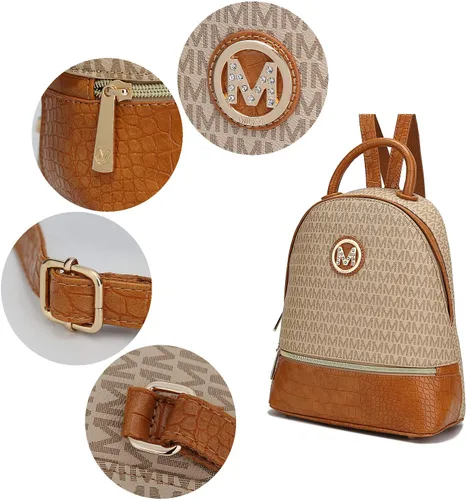Vista 7 de MKF Collection Mochila para mujer, bolsa de viaje de cuero vegano con asa superior