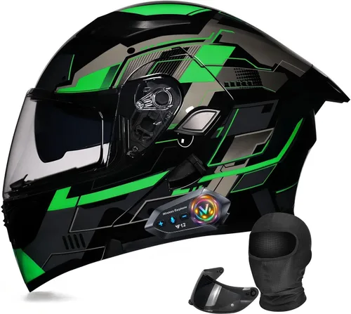 Vista 8 de Casco Modular Moto con Bluetooth Integrado, Doble Visera, Ventilación Múltiple, Forro Extraíble, ABS de Alta Densidad, DOT Homologado para Hombres