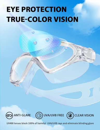 Vista 6 de Gafas de natación para adultos, gafas de natación de silicona líquida antivaho para hombres y mujeres con visión clara de 180° y antiniebla/UV