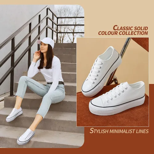 Vista 3 de Rominz Zapatos deportivos de plataforma para mujer, de piel sintética, con cordones, ligeros, cómodos, clásicos, informales, sin cordones, zapatos