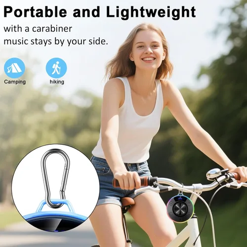 Vista 5 de Altavoz Bluetooth, altavoz de ducha portátil con gancho, altavoces Bluetooth impermeables IPX7 con ventosa, pantalla digital/de tiempo, sonido