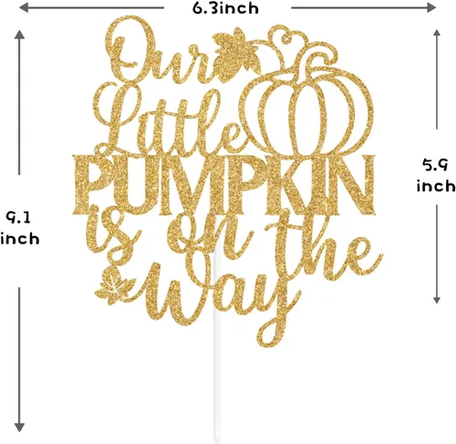 Vista 2 de Decoración para tartas con purpurina dorada, «Our Little Pumpkin is on the Way», «Sweet Little Pumpkin/A Little Pumpkin is on the Way», decoración