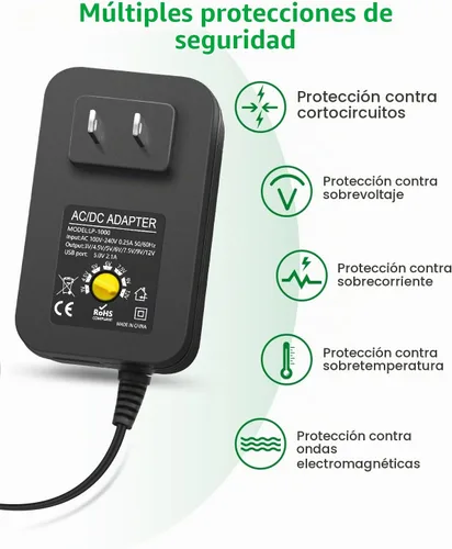 Vista 4 de Adaptador de corriente universal de CA a CC de 30 W, fuente de alimentación ajustable, 3 V, 4,5 V, 6 V, 9 V, 12 V, 2 A, 1 A, adaptador de corriente