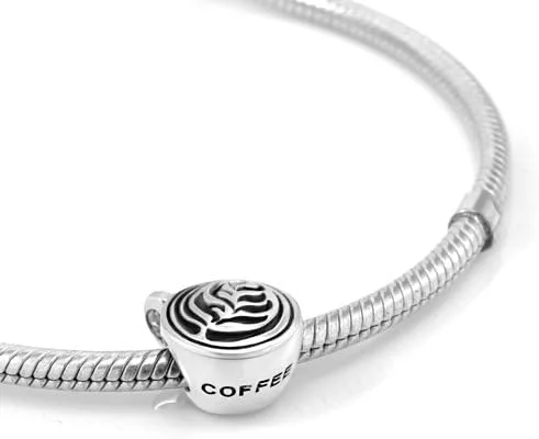 Vista 2 de Abalorio de plata de ley 925 con forma de taza de café con latte Art