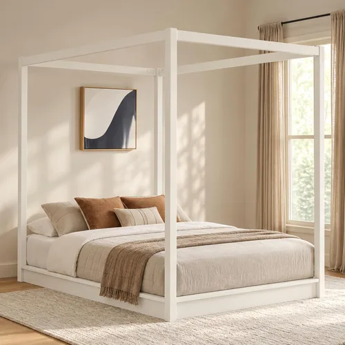 Vista 50 de Cama de plataforma con dosel de 4 pósteres de tamaño matrimonial con cabecero de listones verticales Negro-8.1