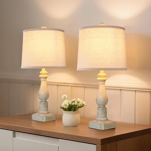 Vista 7 de Juego de 2 lámparas de mesa rústicas de 23 pulgadas para sala de estar, dormitorio, lámparas tradicionales de resina para mesita de noche para sala