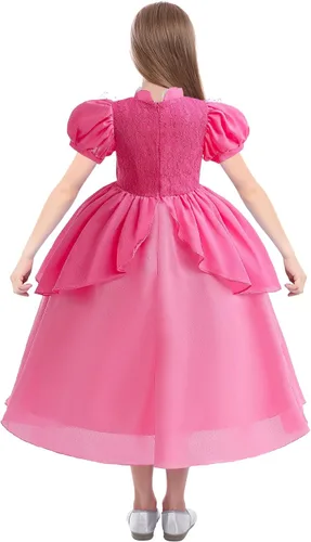 Vista 5 de CIYTI Vestido de princesa melocotón para niña, conjunto de vestido de melocotón con accesorios, disfraz de Halloween, Navidad, cumpleaños