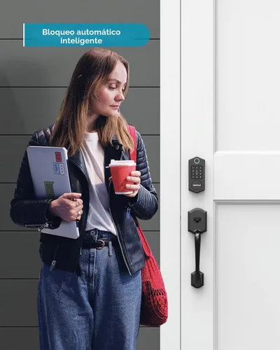 Vista 5 de Cerradura de puerta de entrada sin llave, cerrojos inteligentes de huellas dactilares con teclado de pantalla táctil para puerta delantera, cerrojo