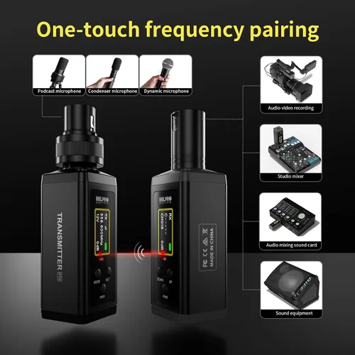 Vista 7 de Transmisor y receptor UHF inalámbrico XLR, rango de 150 pies, adaptador de micrófono inalámbrico enchufable para micrófono dinámico y condensador