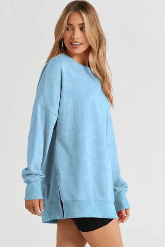 Vista 3 de SHEWIN Sudadera casual de manga larga con cuello redondo para mujer, ligera, holgada