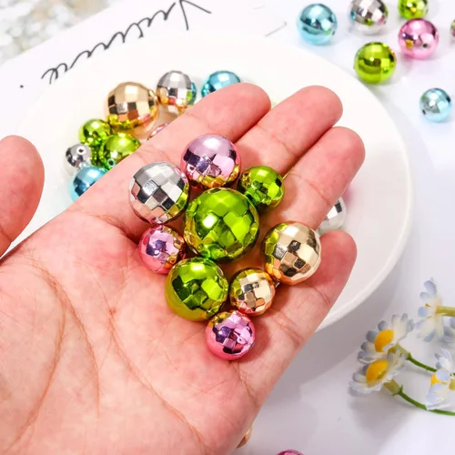 Vista 5 de 100 cuentas de bola de discoteca para hacer joyas, dijes reflectantes de bola de espejo para pulseras, collares, aretes, manualidades, accesorios