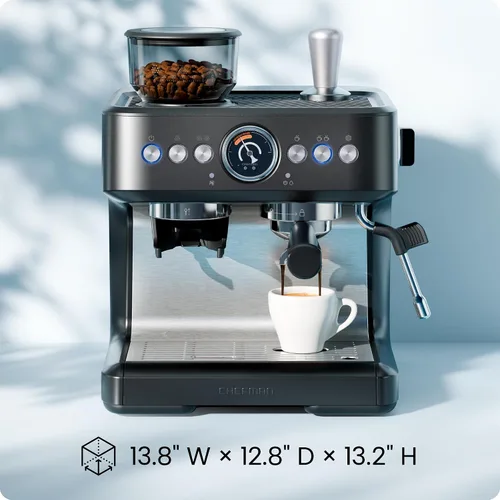 Vista 8 de Chefman Crema Deluxe - Máquina de café expreso con doble caldera, utiliza espumador de leche y café espresso simultáneamente, cafetera profesional
